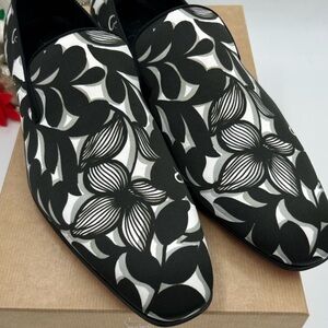 Christian Louboutin Men's Dandelion flat  Black and White Floral Loafers.